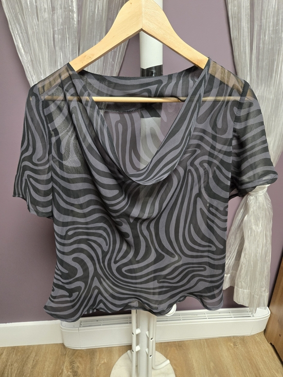 Tops - Sheer Zebra-Print Cowl Neck Blouse - Black & Gray